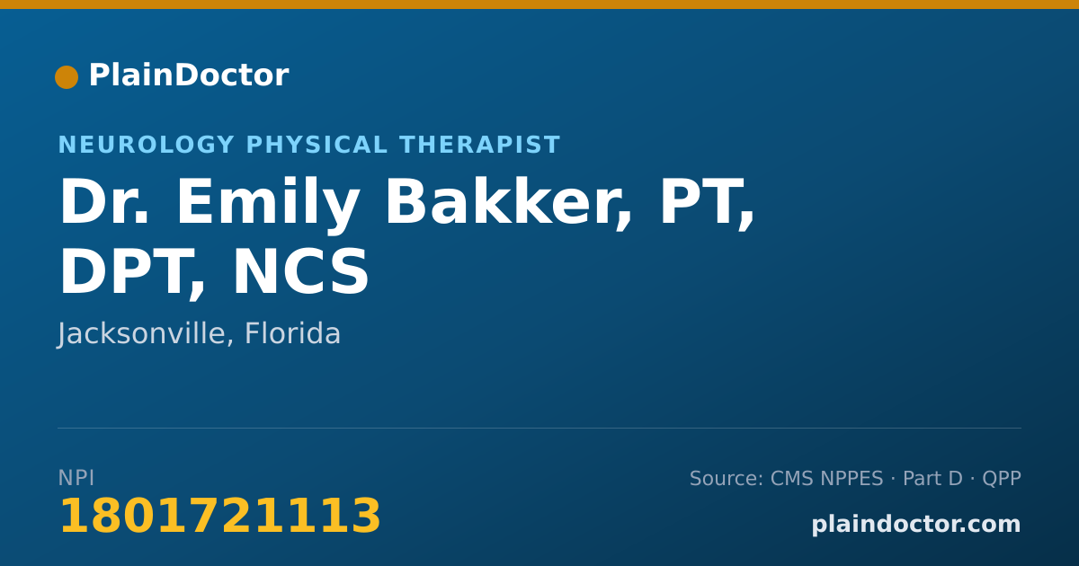 Shareable card for Emily Bakker, PT, DPT, NCS - Neurology Physical Therapist, Jacksonville, FL