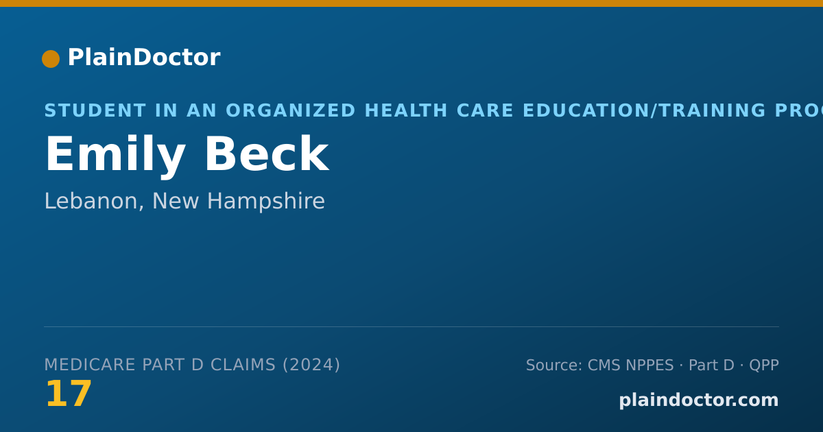 Shareable card for Emily Beck - Student in an Organized Health Care Education/Training Program, Lebanon, NH