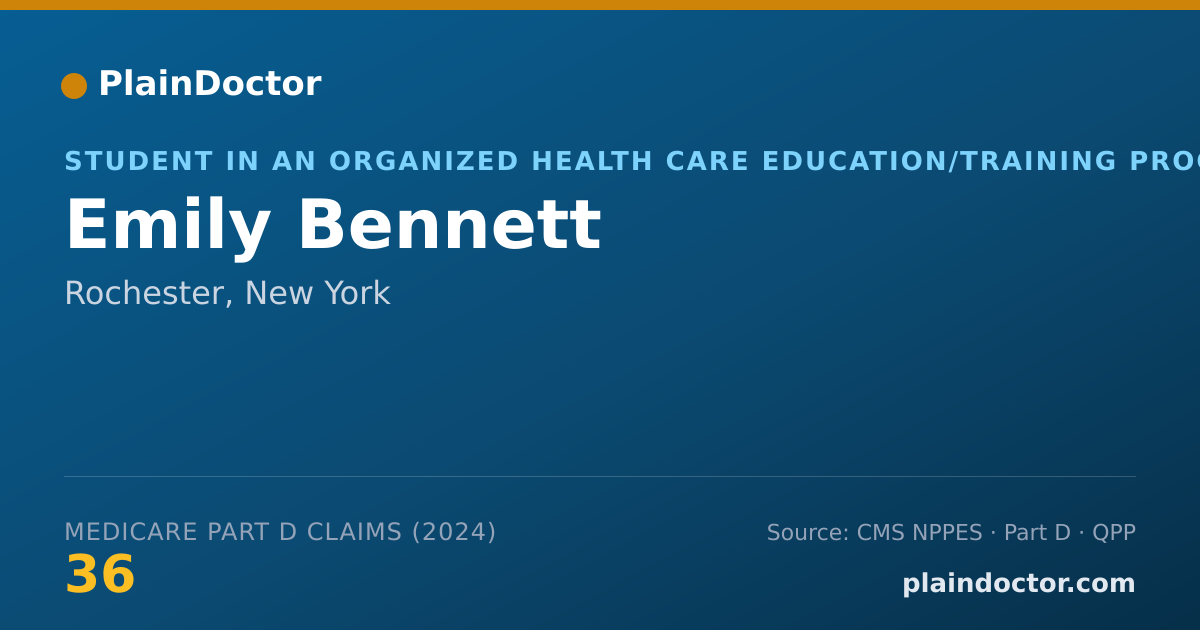 Shareable card for Emily Bennett - Student in an Organized Health Care Education/Training Program, Rochester, NY