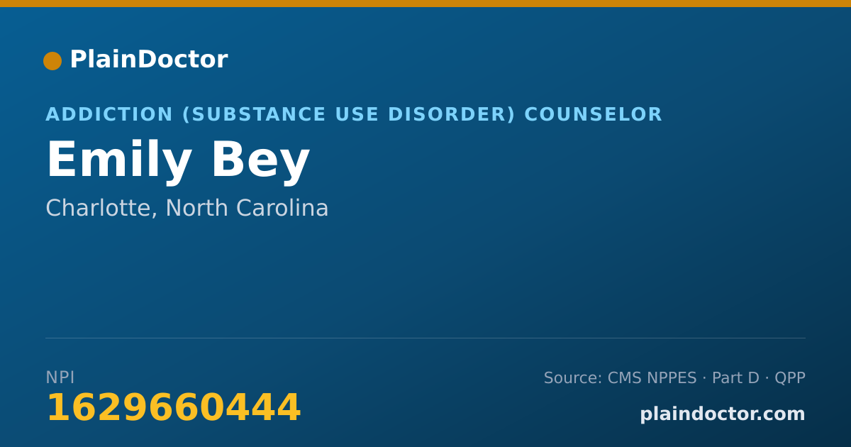Shareable card for Emily Bey - Addiction (Substance Use Disorder) Counselor, Charlotte, NC