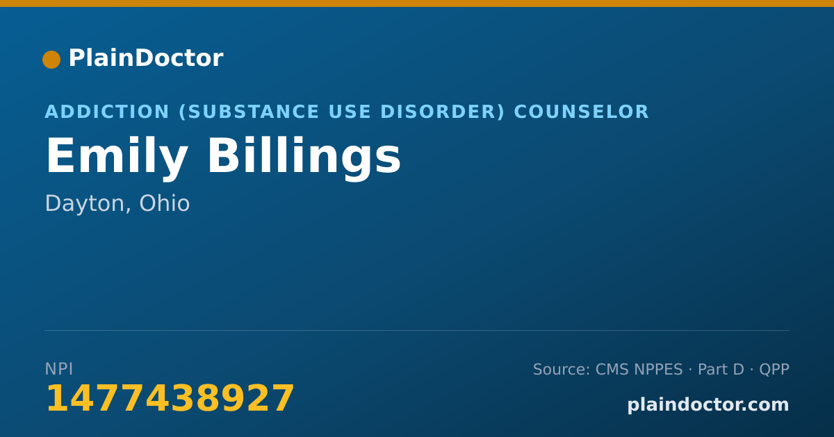 Shareable card for Emily Billings - Addiction (Substance Use Disorder) Counselor, Dayton, OH