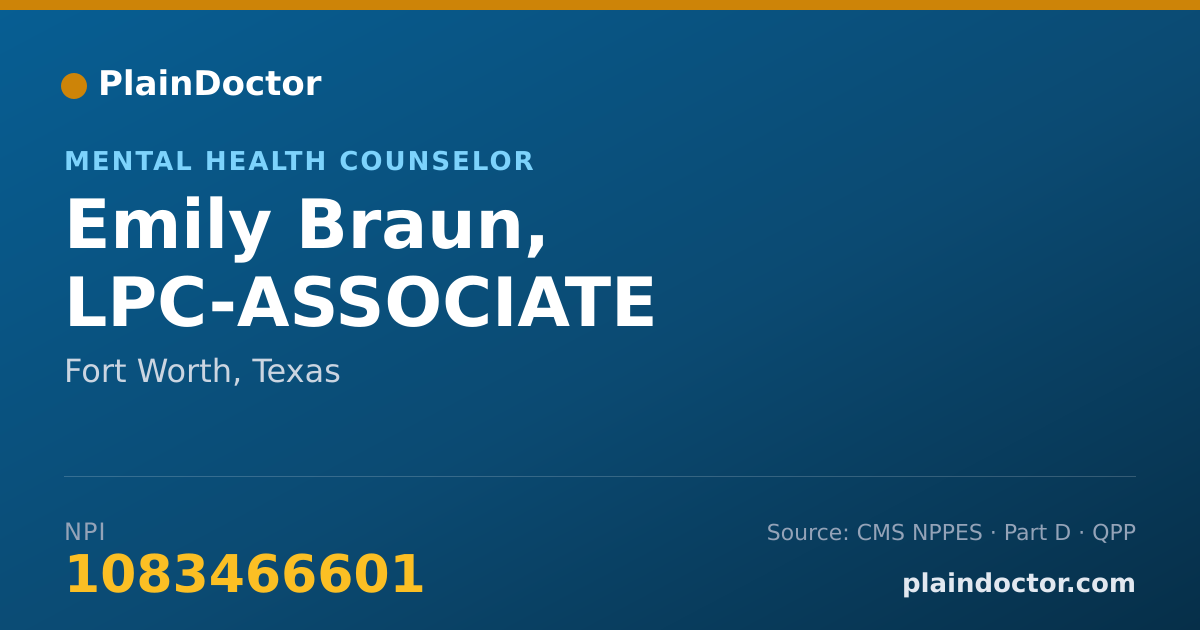 Shareable card for Emily Braun, LPC-ASSOCIATE - Mental Health Counselor, Fort Worth, TX