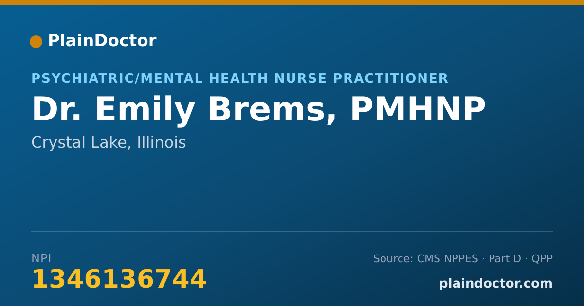 Shareable card for Emily Brems, PMHNP - Psychiatric/Mental Health Nurse Practitioner, Crystal Lake, IL