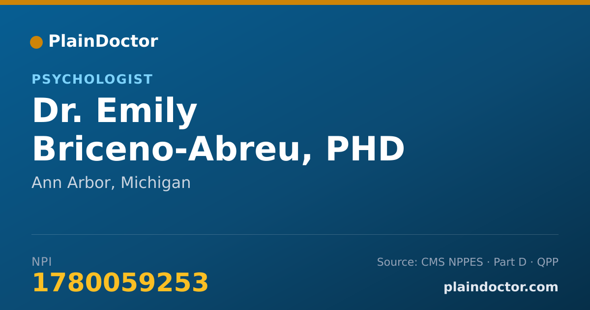 Shareable card for Emily Briceno-Abreu, PHD - Psychologist, Ann Arbor, MI
