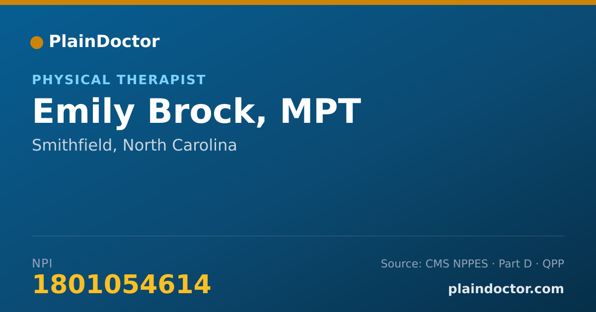 Shareable card for Emily Brock, MPT - Physical Therapist, Smithfield, NC