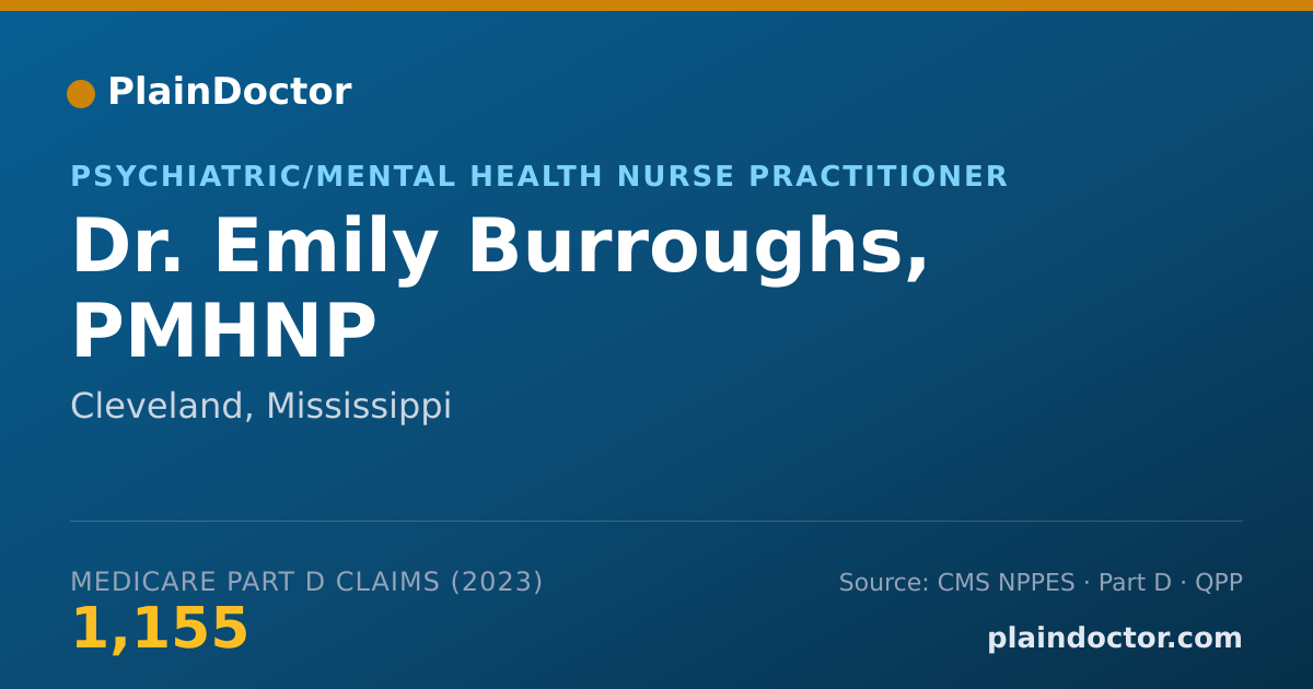 Shareable card for Emily Burroughs, PMHNP - Psychiatric/Mental Health Nurse Practitioner, Cleveland, MS