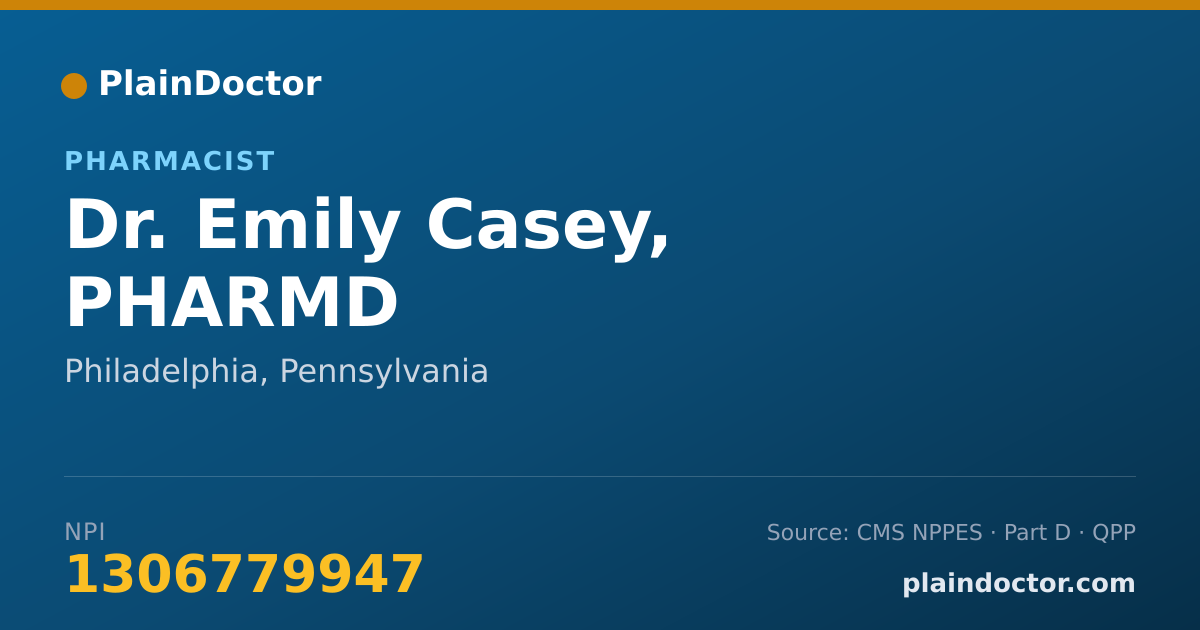 Shareable card for Emily Casey, PHARMD - Pain Management Pharmacist, Philadelphia, PA