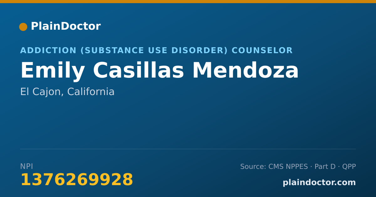 Shareable card for Emily Casillas Mendoza - Addiction (Substance Use Disorder) Counselor, El Cajon, CA