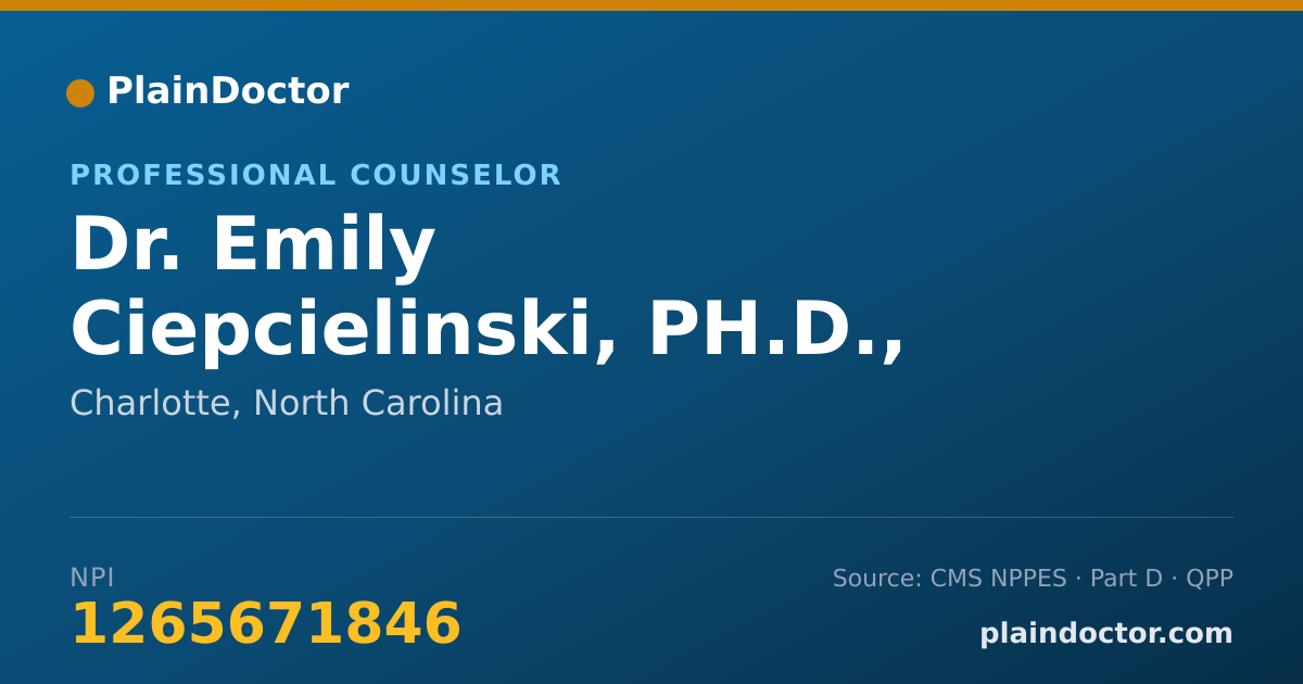 Shareable card for Emily Ciepcielinski, PH.D., LPC - Professional Counselor, Charlotte, NC