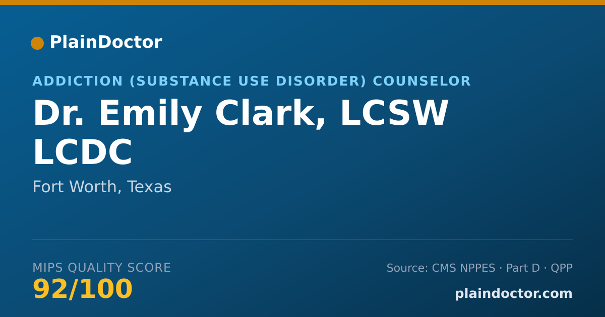 Shareable card for Emily Clark, LCSW LCDC - Addiction (Substance Use Disorder) Counselor, Fort Worth, TX
