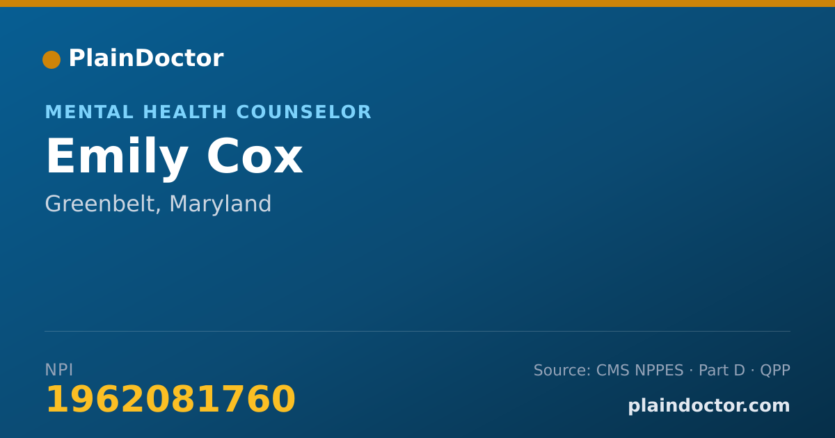 Shareable card for Emily Cox - Mental Health Counselor, Greenbelt, MD