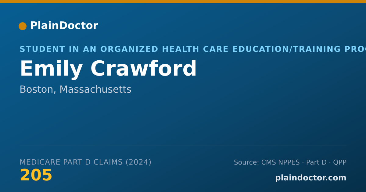 Shareable card for Emily Crawford - Student in an Organized Health Care Education/Training Program, Boston, MA