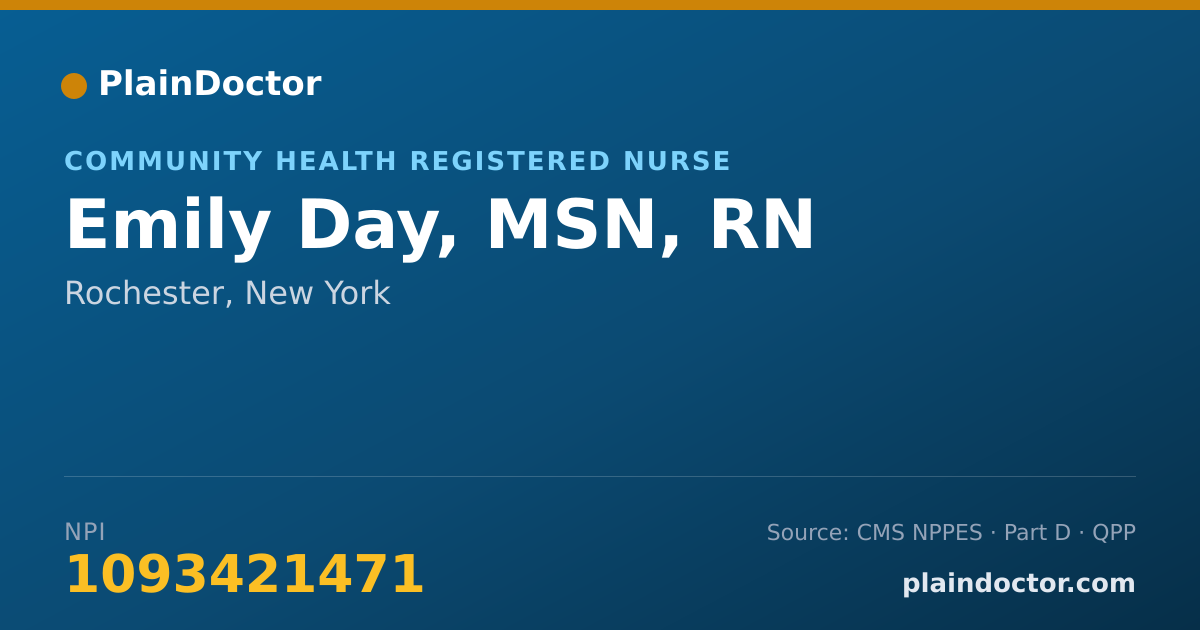 Shareable card for Emily Day, MSN, RN - Community Health Registered Nurse, Rochester, NY