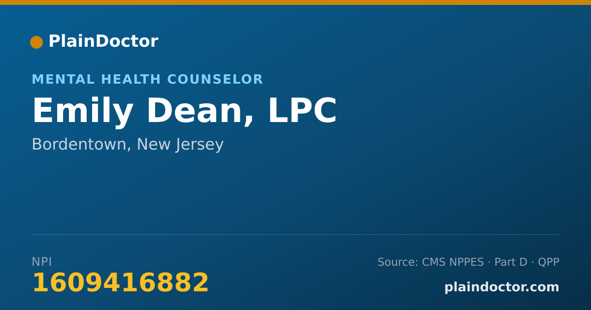 Shareable card for Emily Dean, LPC - Mental Health Counselor, Bordentown, NJ