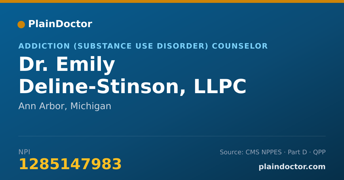 Shareable card for Emily Deline-Stinson, LLPC - Addiction (Substance Use Disorder) Counselor, Ann Arbor, MI