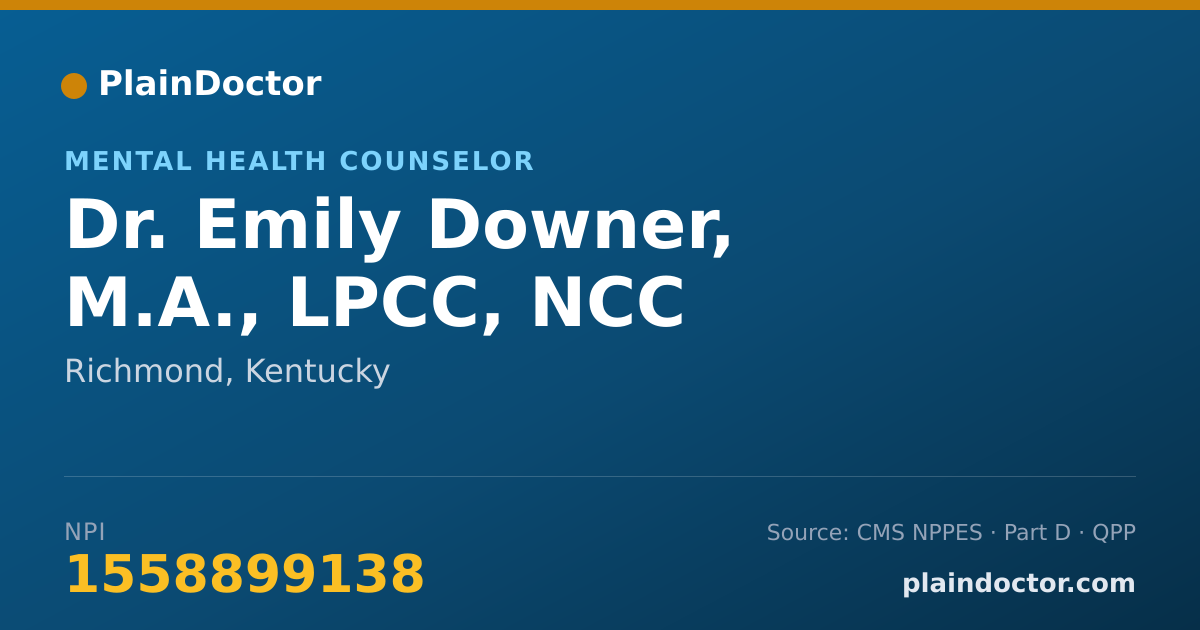 Shareable card for Emily Downer, M.A., LPCC, NCC - Mental Health Counselor, Richmond, KY