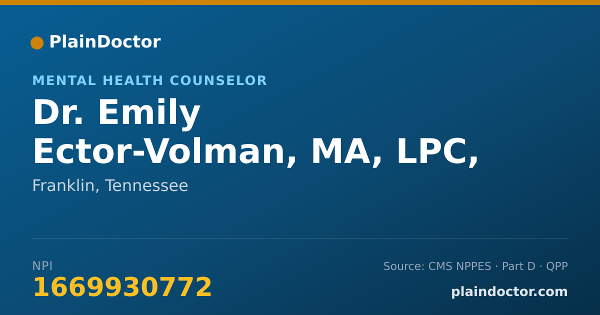Shareable card for Emily Ector-Volman, MA, LPC, NCC - Mental Health Counselor, Franklin, TN
