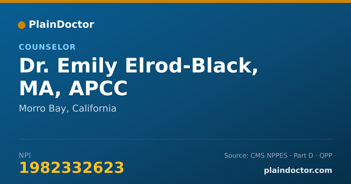Shareable card for Emily Elrod-Black, MA, APCC - Counselor, Morro Bay, CA