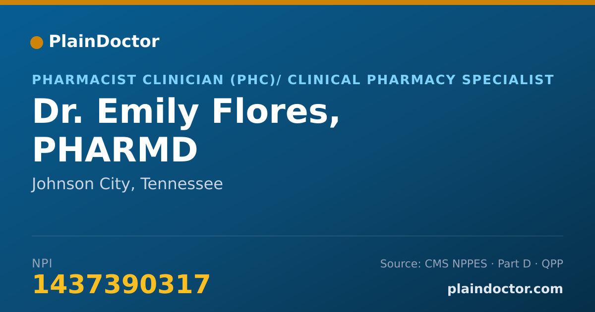 Shareable card for Emily Flores, PHARMD - Pharmacist Clinician (PhC)/ Clinical Pharmacy Specialist, Johnson City, TN