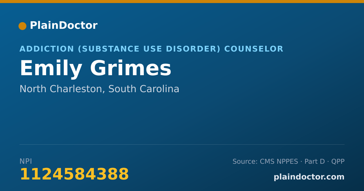 Shareable card for Emily Grimes - Addiction (Substance Use Disorder) Counselor, North Charleston, SC