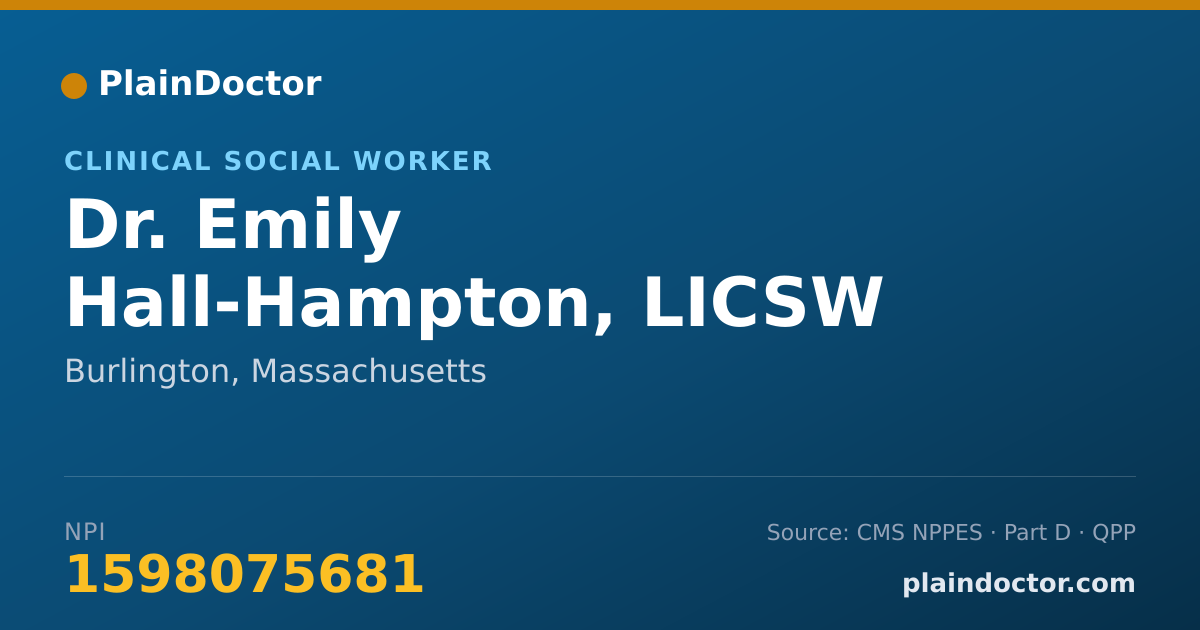 Shareable card for Emily Hall-Hampton, LICSW - Clinical Social Worker, Burlington, MA