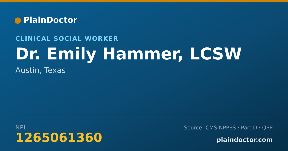 Shareable card for Emily Hammer, LCSW - Clinical Social Worker, Austin, TX