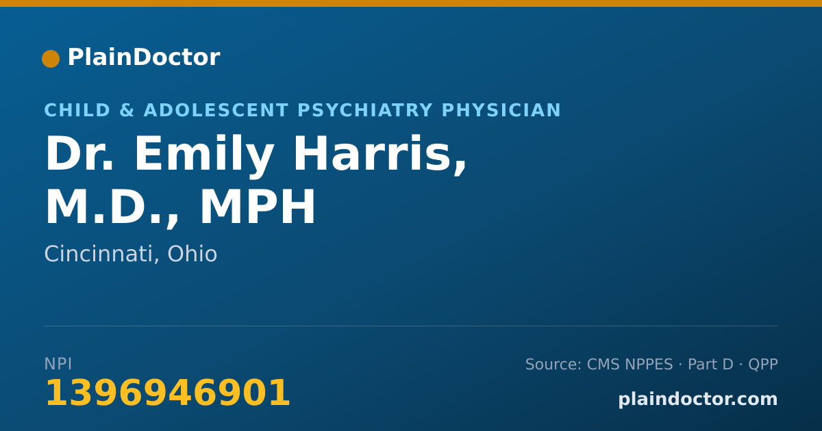 Shareable card for Emily Harris, M.D., MPH - Child & Adolescent Psychiatry Physician, Cincinnati, OH
