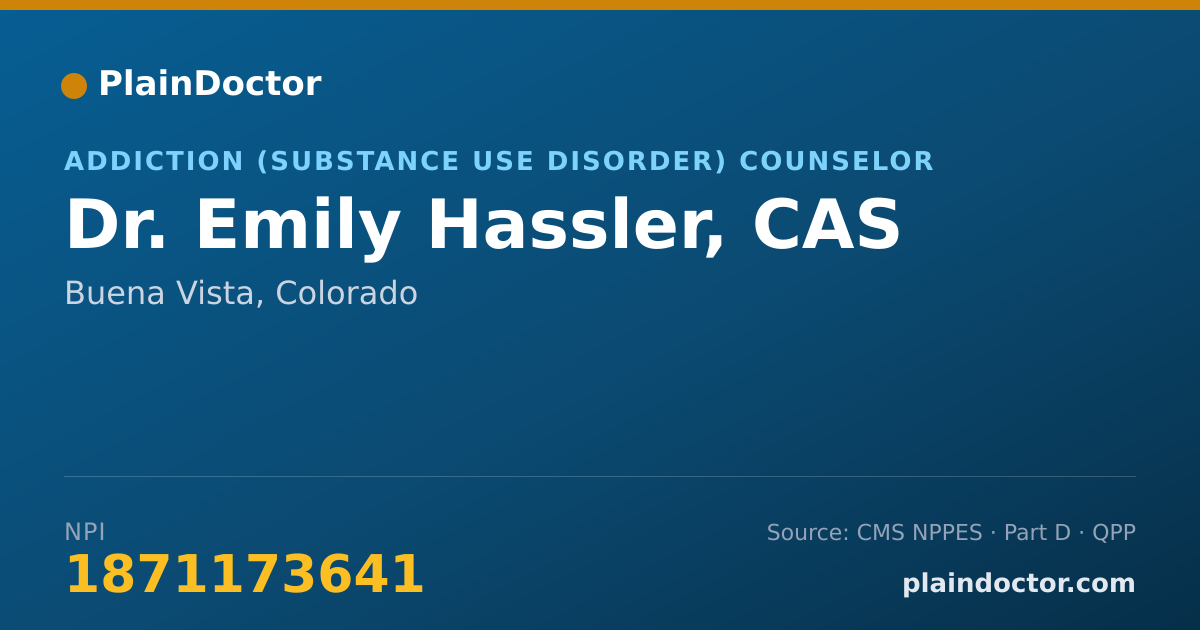 Shareable card for Emily Hassler, CAS - Addiction (Substance Use Disorder) Counselor, Buena Vista, CO