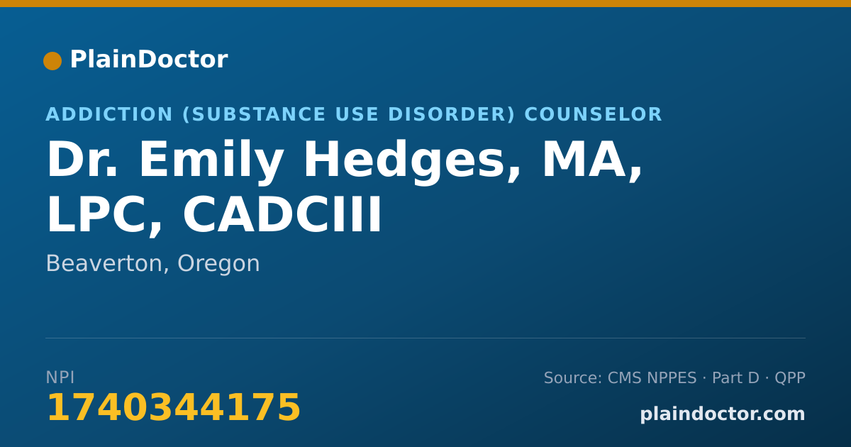 Shareable card for Emily Hedges, MA, LPC, CADCIII - Addiction (Substance Use Disorder) Counselor, Beaverton, OR