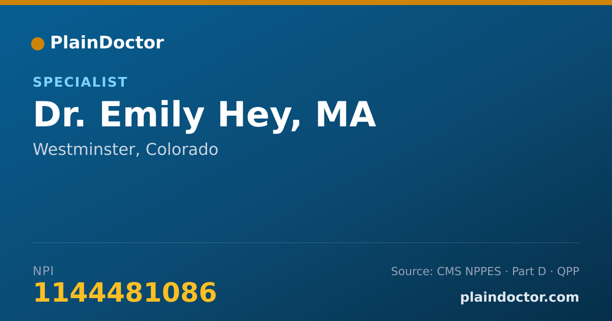 Shareable card for Emily Hey, MA - Specialist, Westminster, CO