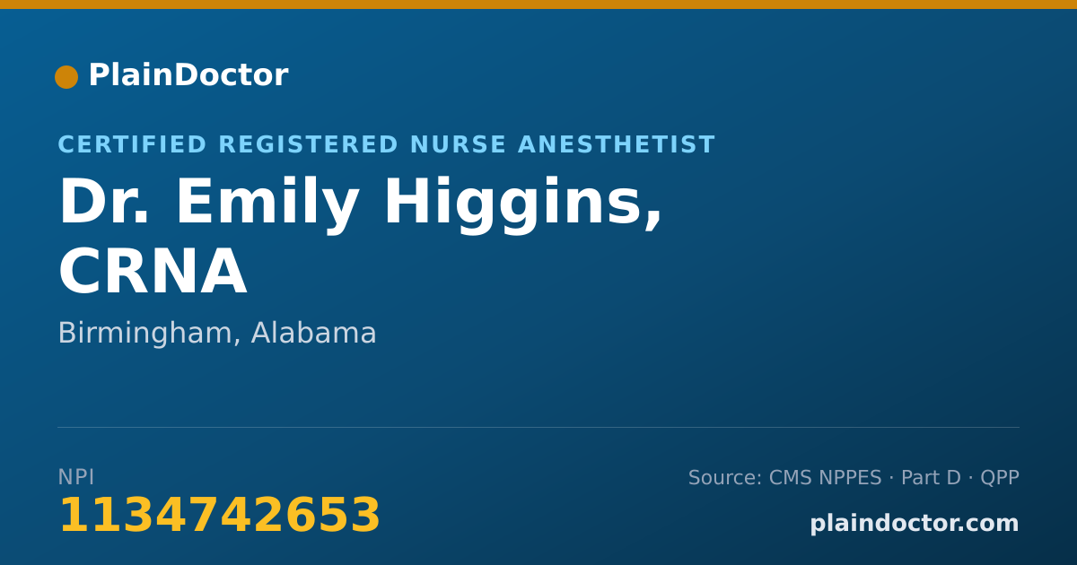 Shareable card for Emily Higgins, CRNA - Certified Registered Nurse Anesthetist, Birmingham, AL