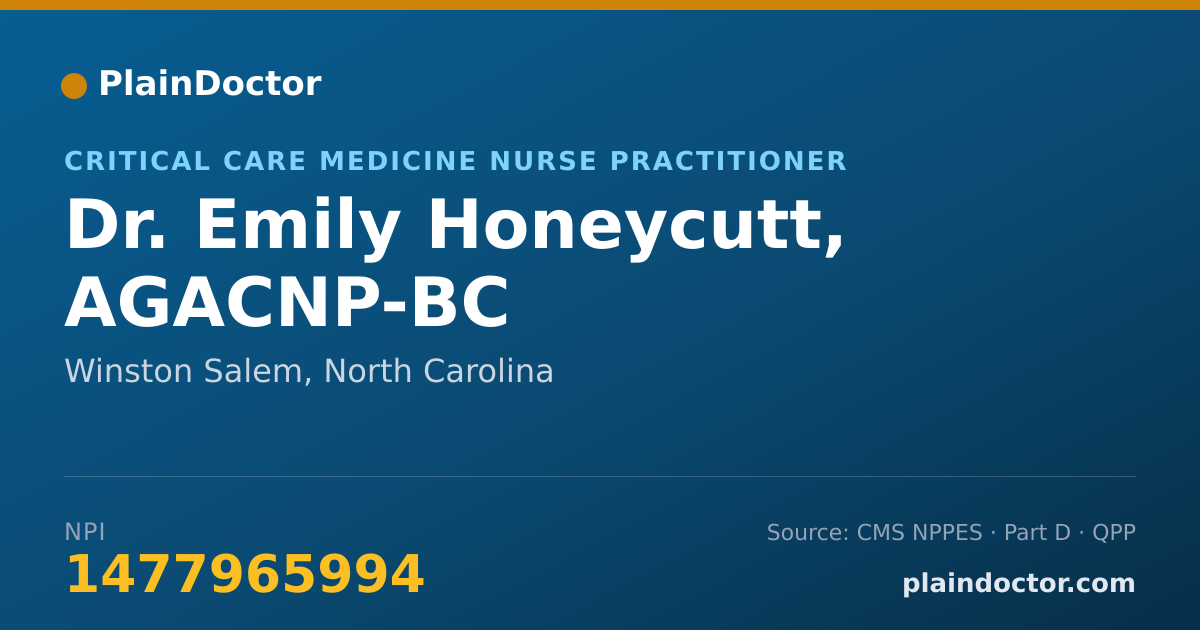 Shareable card for Emily Honeycutt, AGACNP-BC - Critical Care Medicine Nurse Practitioner, Winston Salem, NC