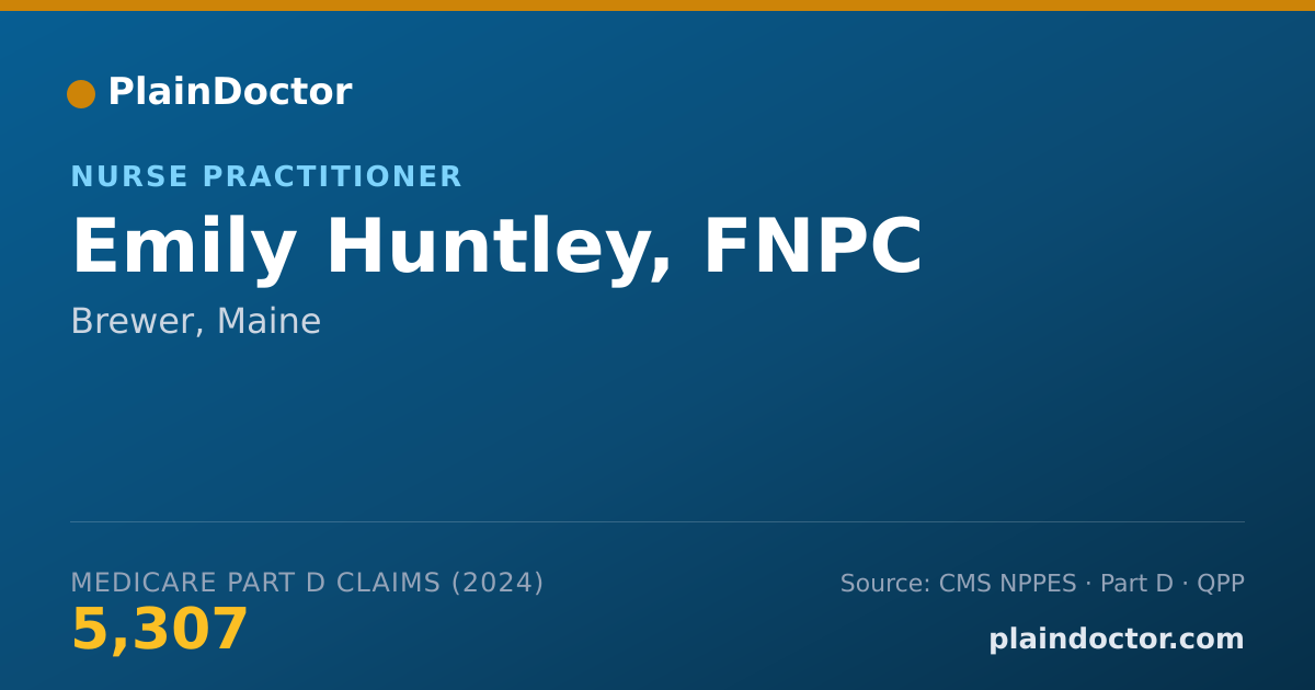 Shareable card for Emily Huntley, FNPC - Nurse Practitioner, Brewer, ME