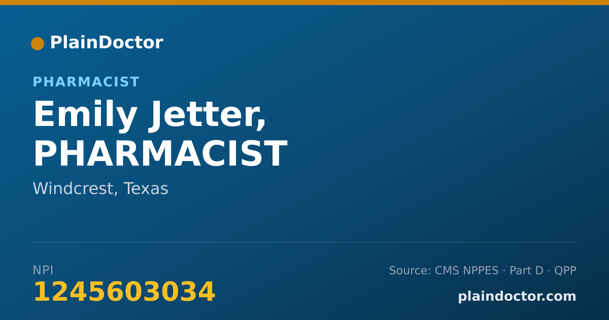 Shareable card for Emily Jetter, PHARMACIST - Pharmacist, Windcrest, TX
