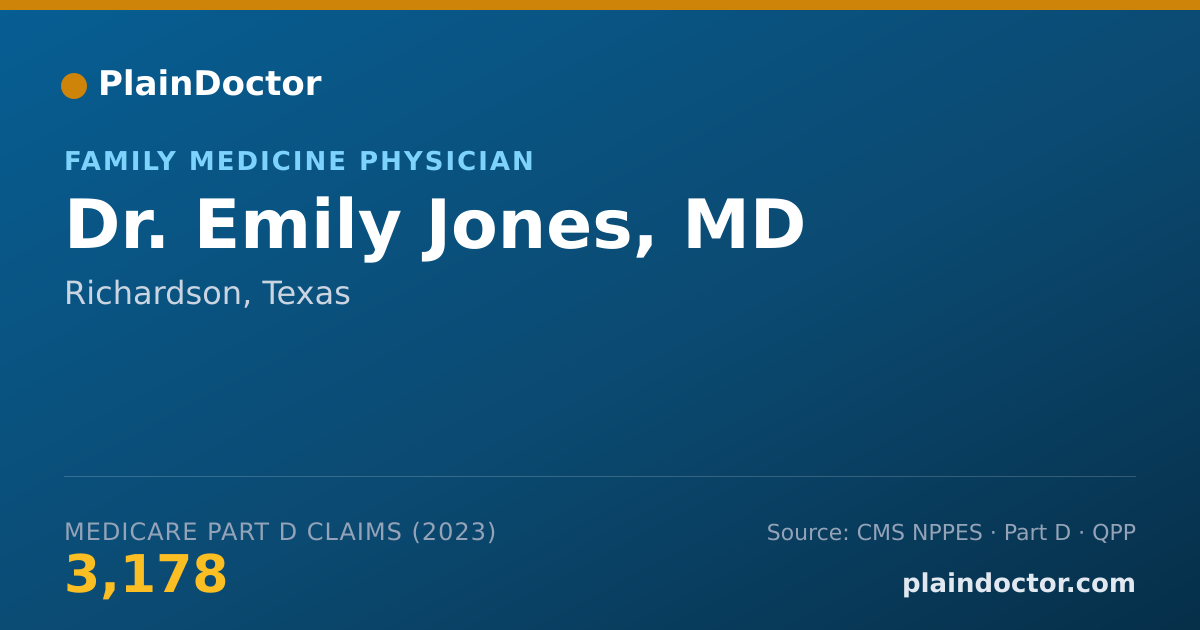 Shareable card for Emily Jones, MD - Family Medicine Physician, Richardson, TX