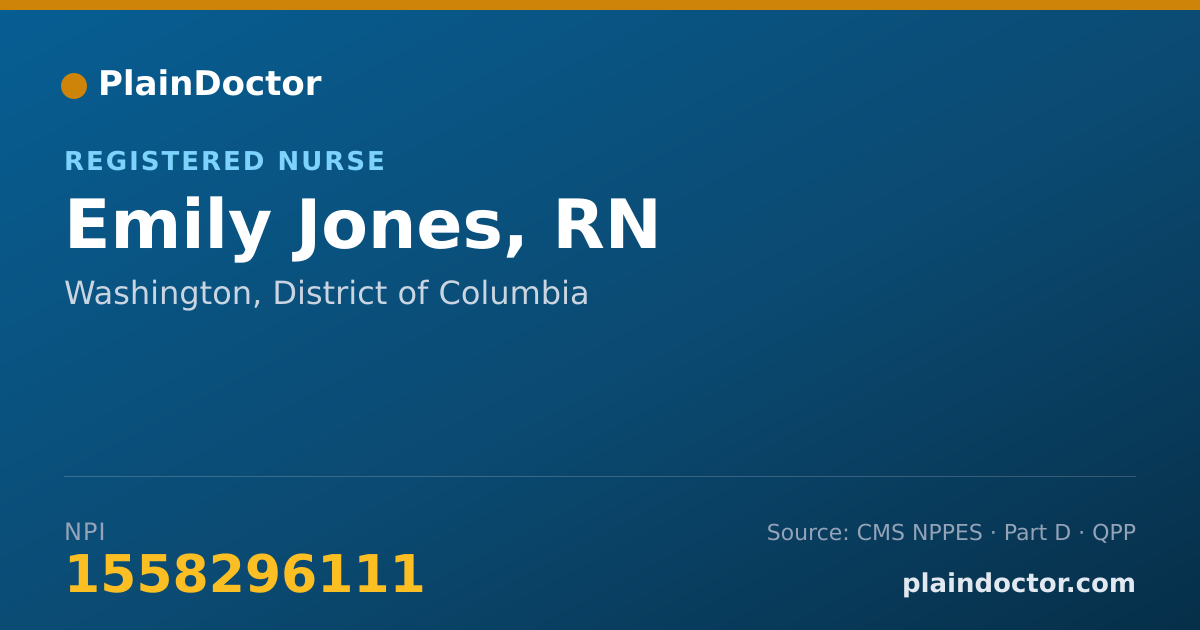 Shareable card for Emily Jones, RN - Registered Nurse, Washington, DC
