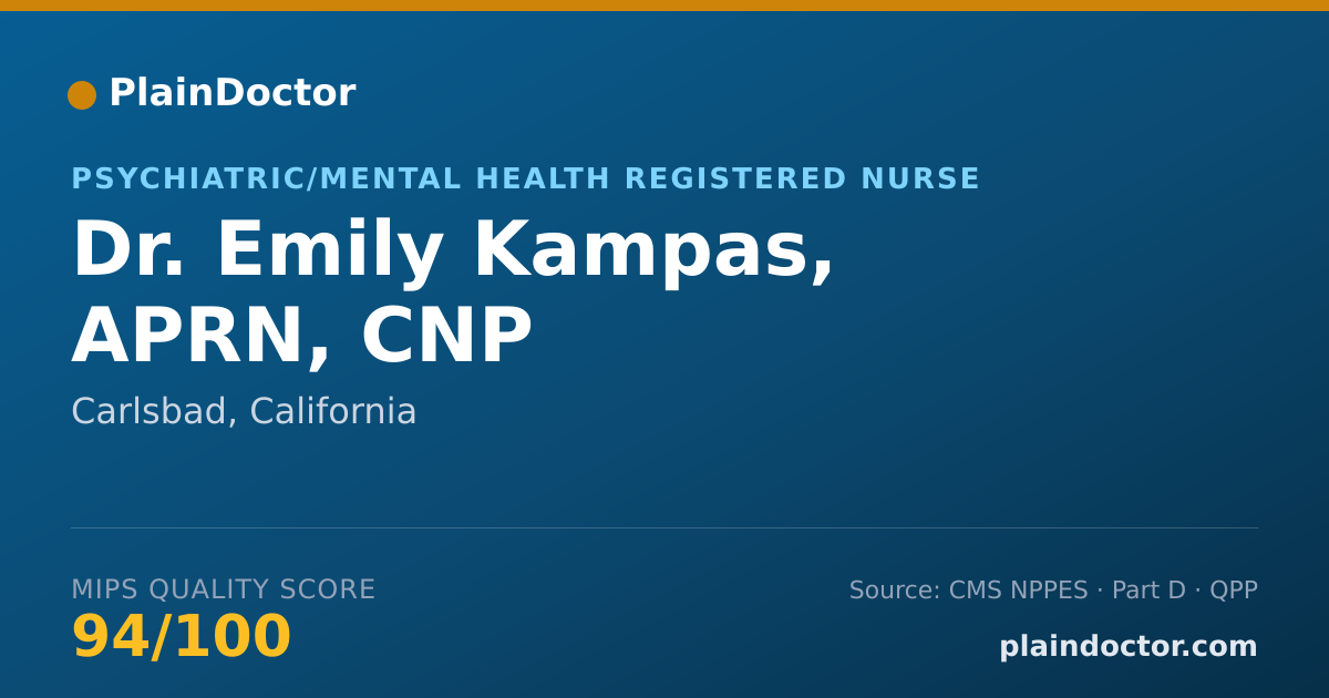 Shareable card for Emily Kampas, APRN, CNP - Psychiatric/Mental Health Registered Nurse, Carlsbad, CA