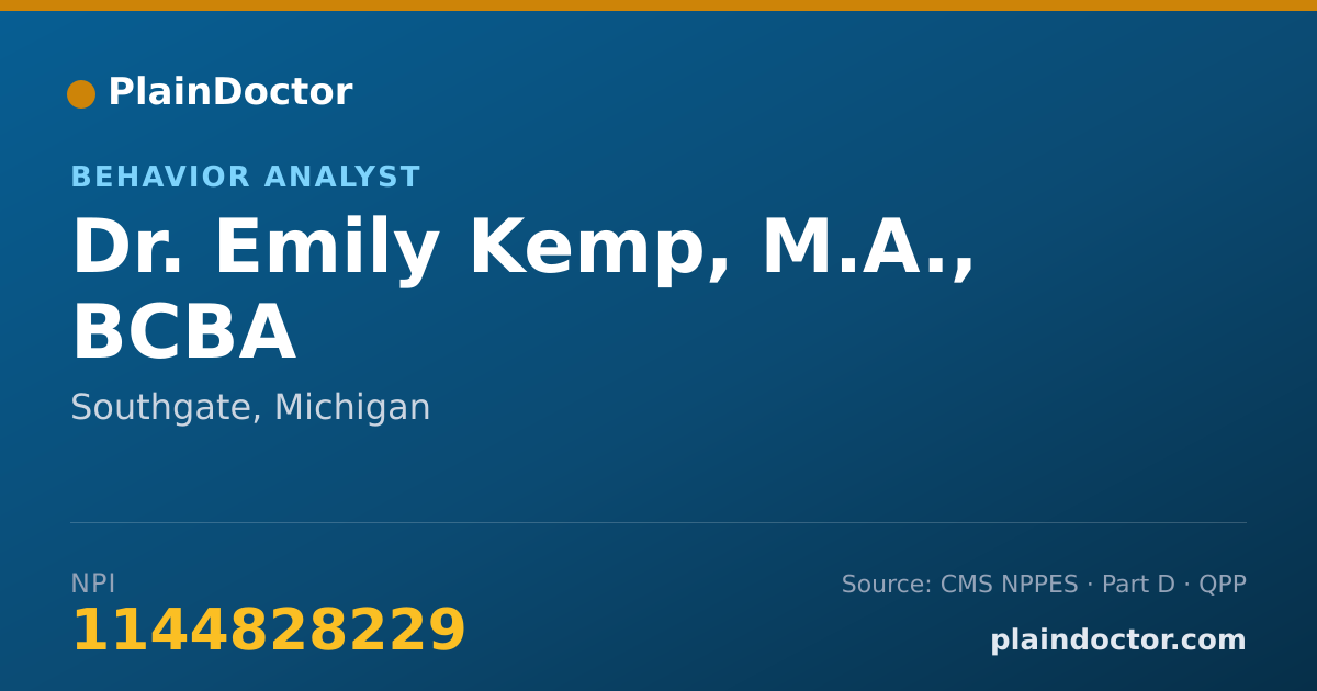 Shareable card for Emily Kemp, M.A., BCBA - Behavior Analyst, Southgate, MI