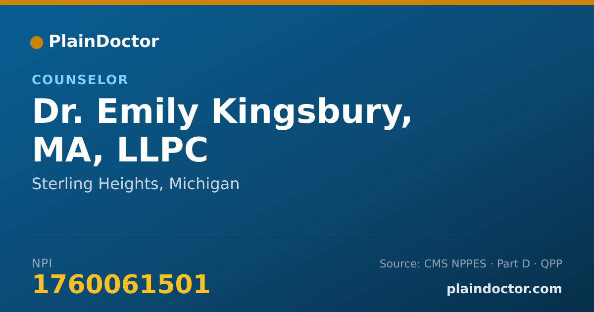 Shareable card for Emily Kingsbury, MA, LLPC - Counselor, Sterling Heights, MI