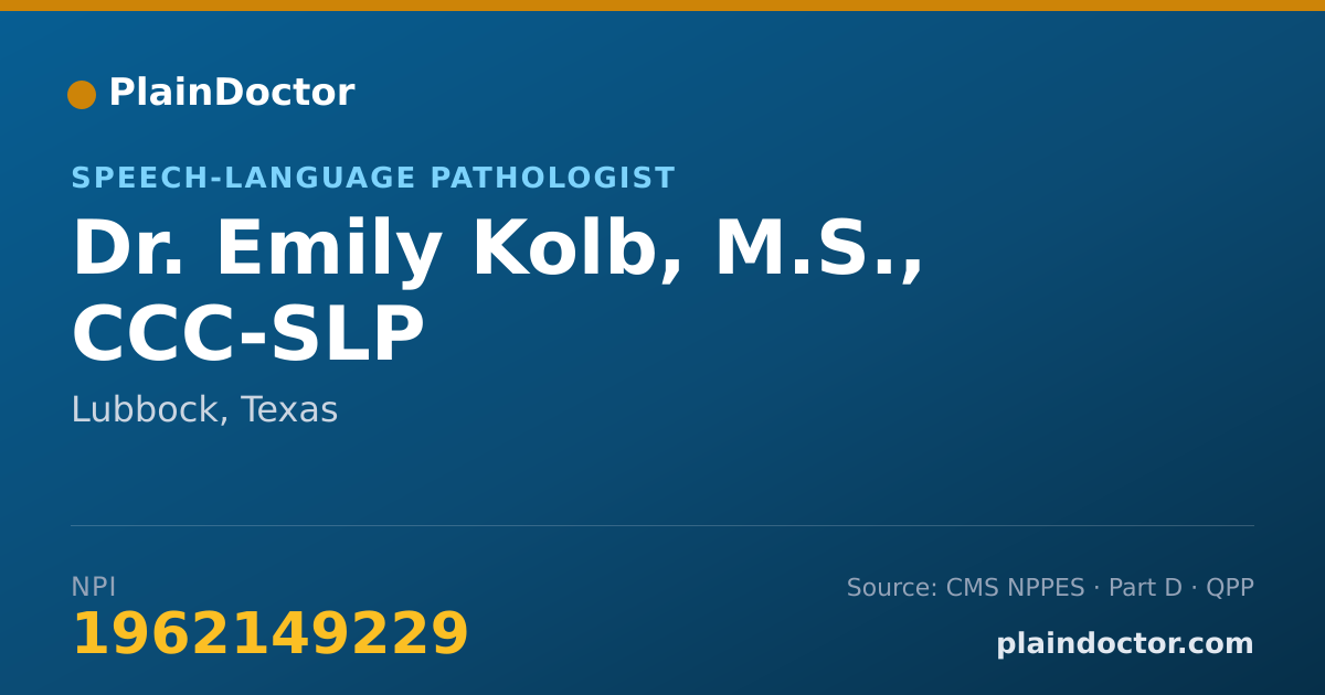 Shareable card for Emily Kolb, M.S., CCC-SLP - Speech-Language Pathologist, Lubbock, TX