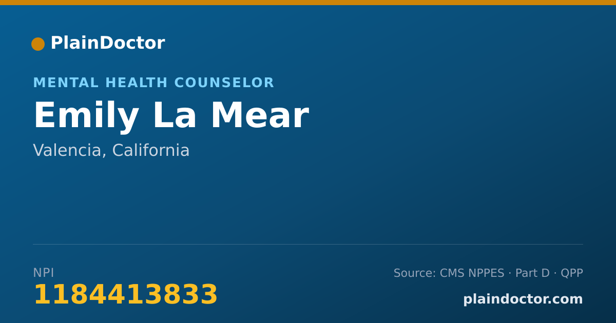 Shareable card for Emily La Mear - Mental Health Counselor, Valencia, CA