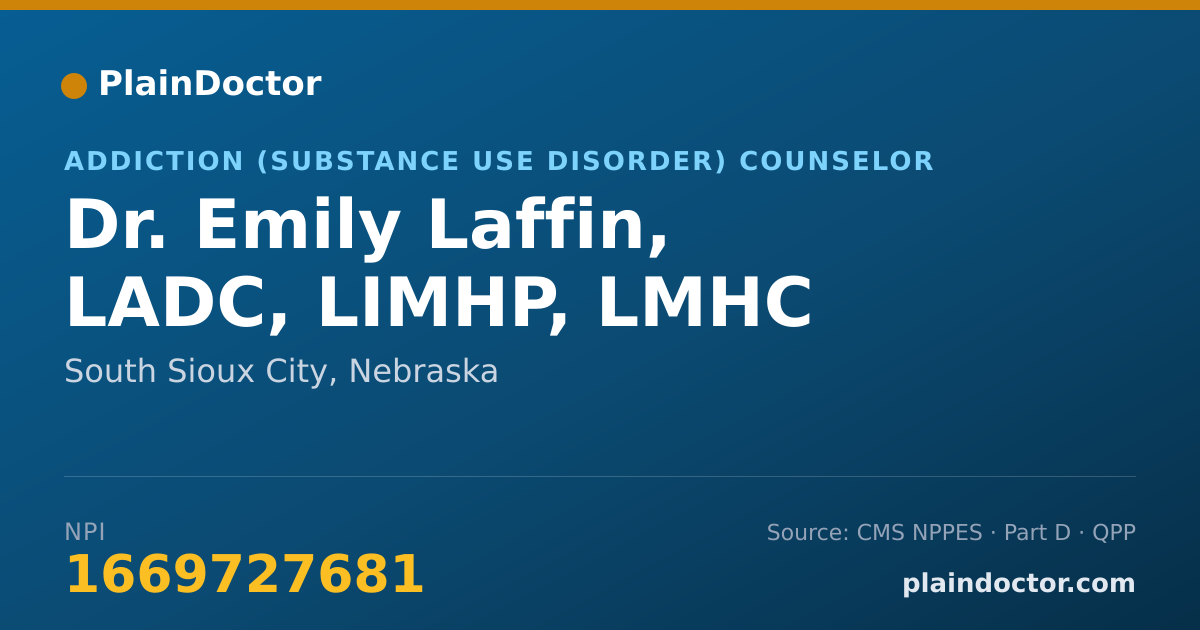 Shareable card for Emily Laffin, LADC, LIMHP, LMHC - Addiction (Substance Use Disorder) Counselor, South Sioux City, NE
