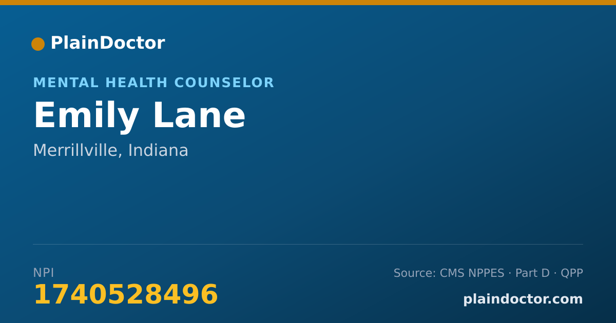 Shareable card for Emily Lane - Mental Health Counselor, Merrillville, IN