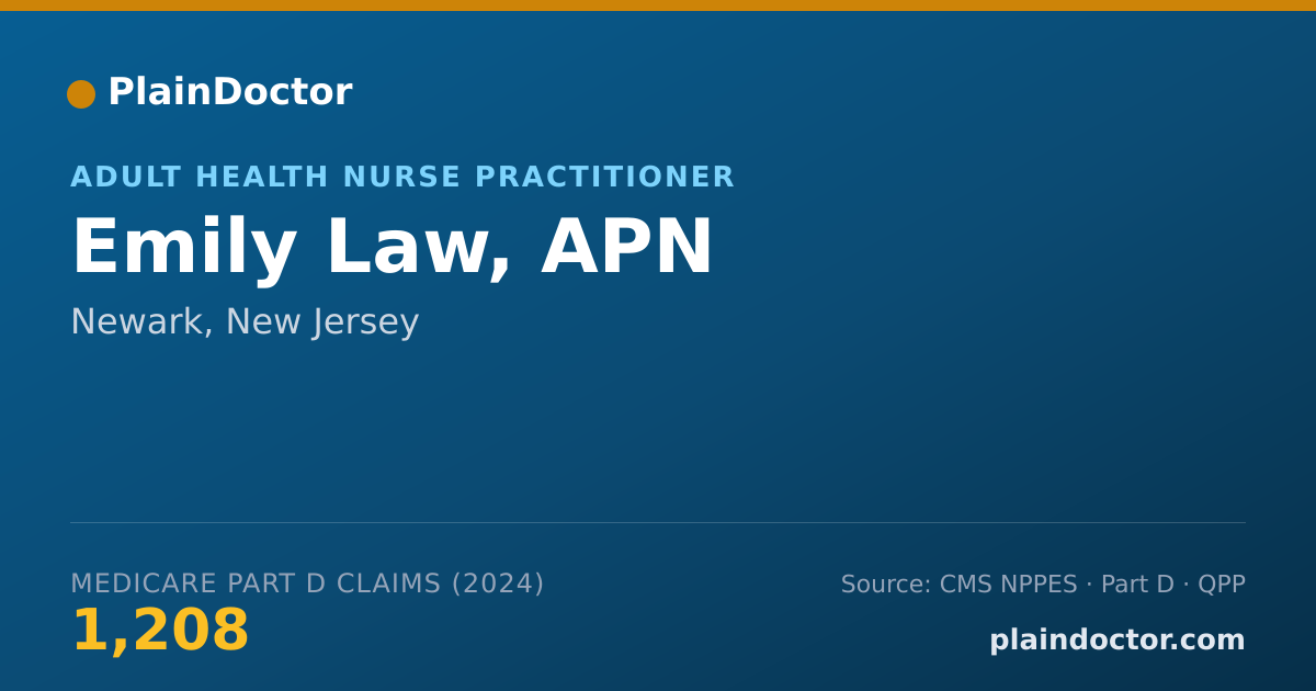Shareable card for Emily Law, APN - Adult Health Nurse Practitioner, Newark, NJ