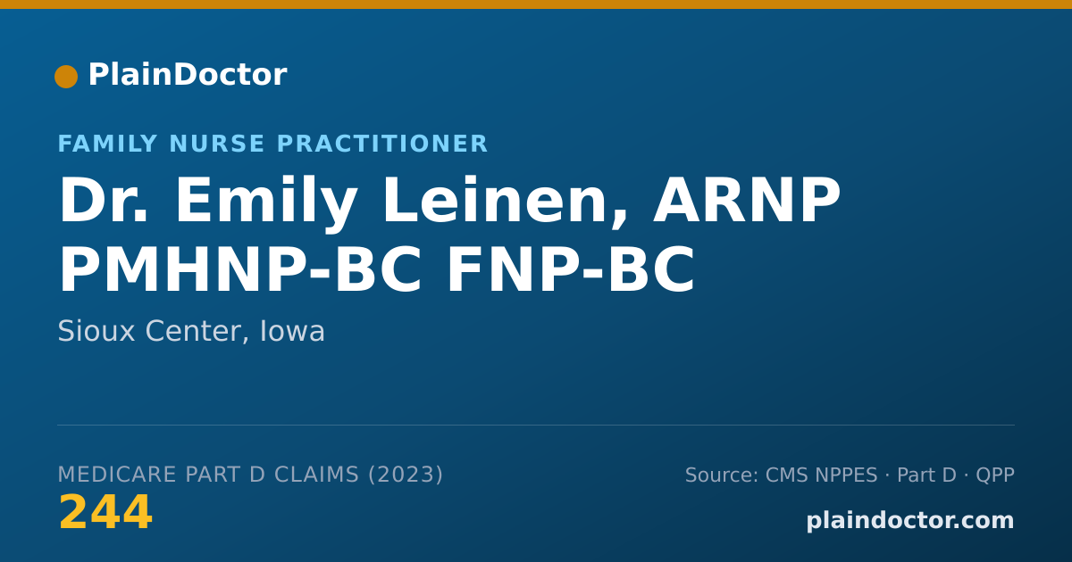 Shareable card for Emily Leinen, ARNP PMHNP-BC FNP-BC - Family Nurse Practitioner, Sioux Center, IA