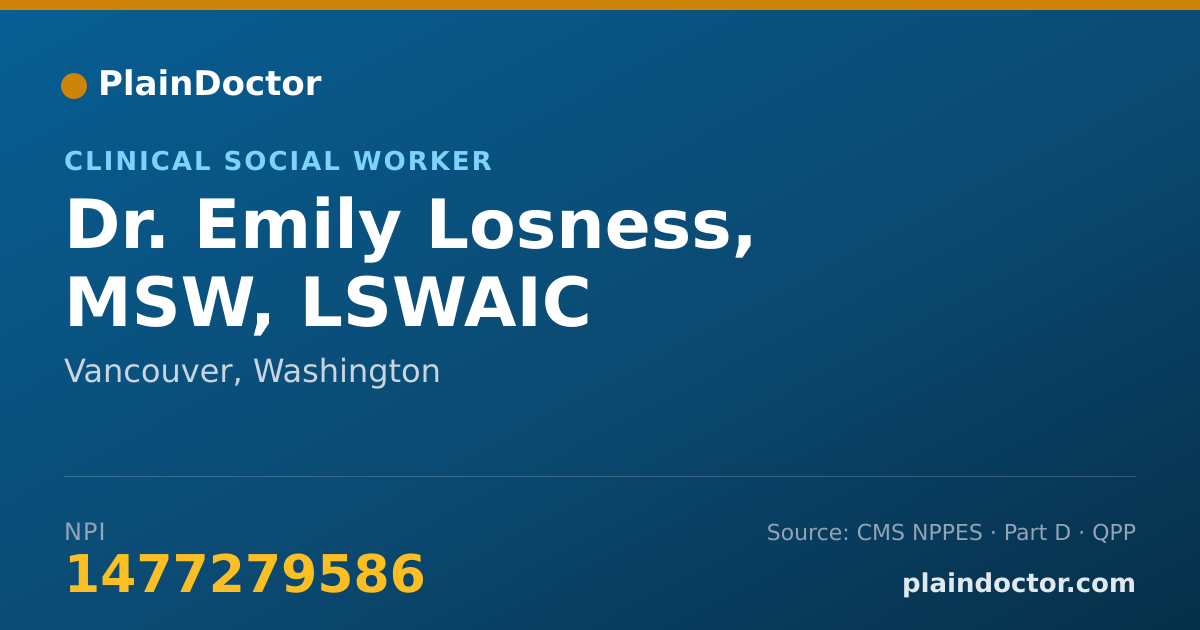 Shareable card for Emily Losness, MSW, LSWAIC - Clinical Social Worker, Vancouver, WA
