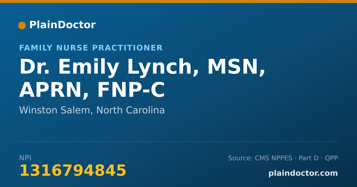Shareable card for Emily Lynch, MSN, APRN, FNP-C - Family Nurse Practitioner, Winston Salem, NC