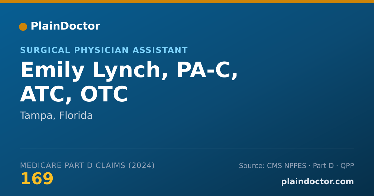 Shareable card for Emily Lynch, PA-C, ATC, OTC - Other Specialist/Technologist, Tampa, FL
