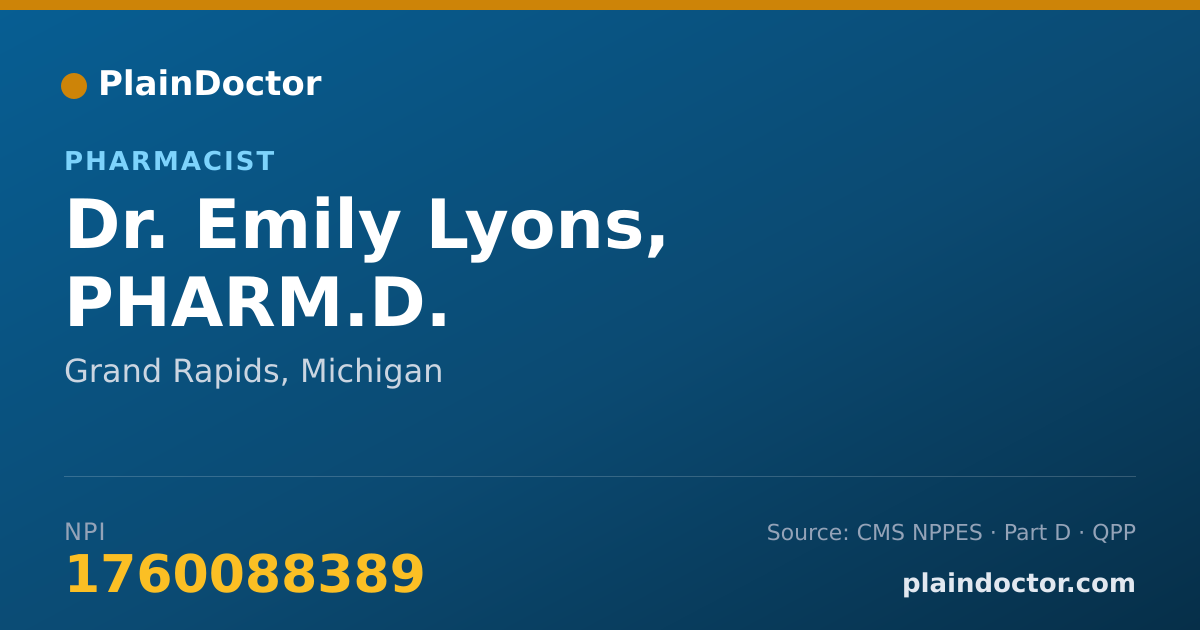 Shareable card for Emily Lyons, PHARM.D. - Pharmacist, Grand Rapids, MI