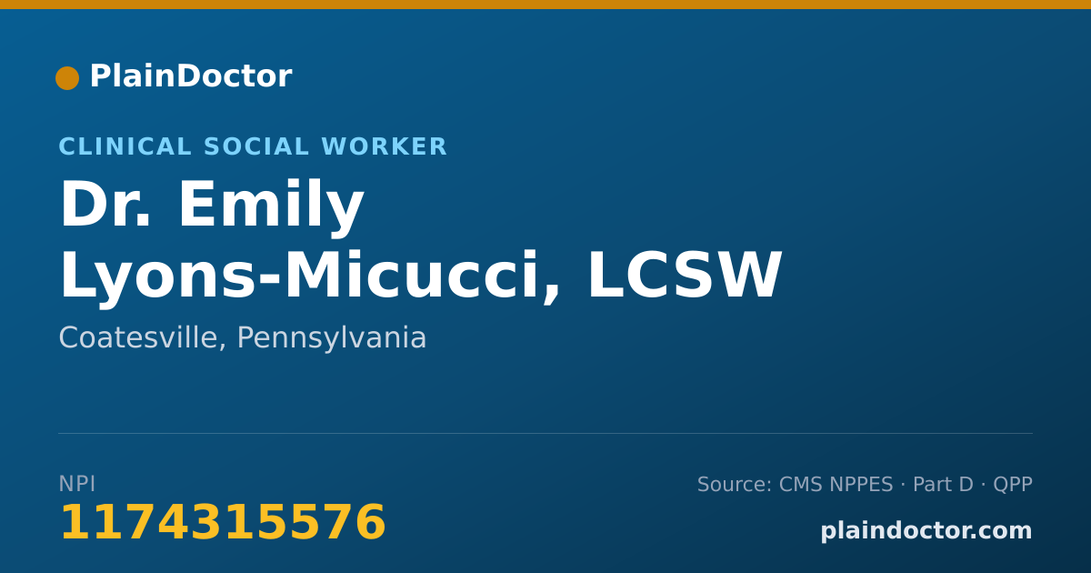 Shareable card for Emily Lyons-Micucci, LCSW - Clinical Social Worker, Coatesville, PA